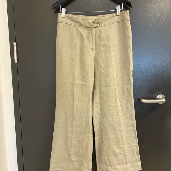 Pure Linen side 10p EUC ultra wide flair 100 percent linen pants with buttons - Picture 8 of 13